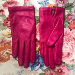 Lord & Taylor Hot Pink Silk Lined Leather Gloves